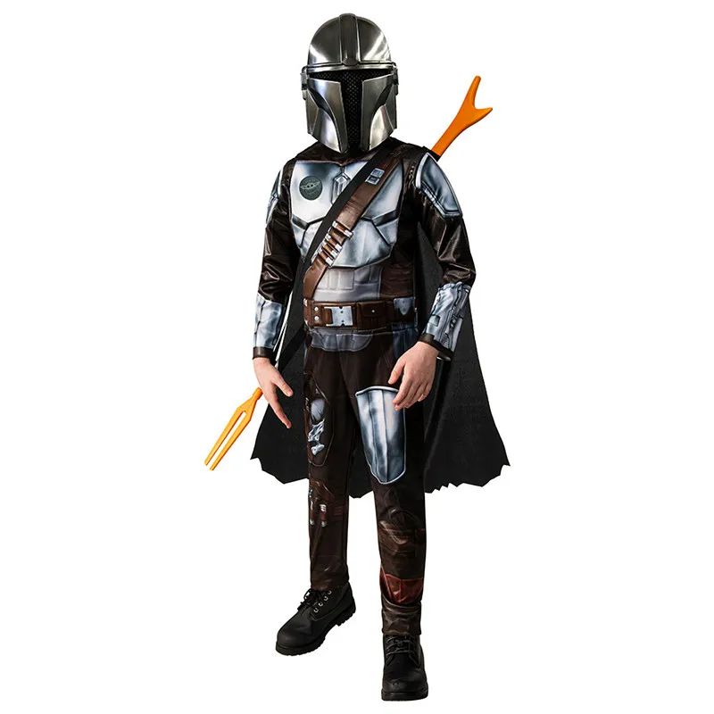 New Kids Classic Mandalorian Costume Set Star Wars Warrior Armor Jumpsuit with Helmet & Cape Boys Halloween Cosplay Dress Up