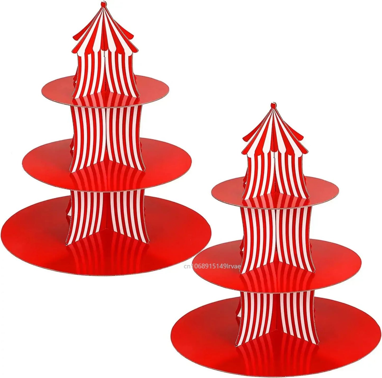 1Set 3 Tier Circus Carnival Paper Cupcake Stand Red Striped Cake Decorating Supplies Dessert Cupcake Stand