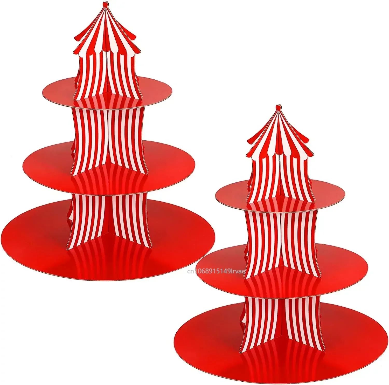 1Set 3 Tier Circus Carnival Paper Cupcake Stand Red Striped Cake Decorating Supplies Dessert Cupcake Stand