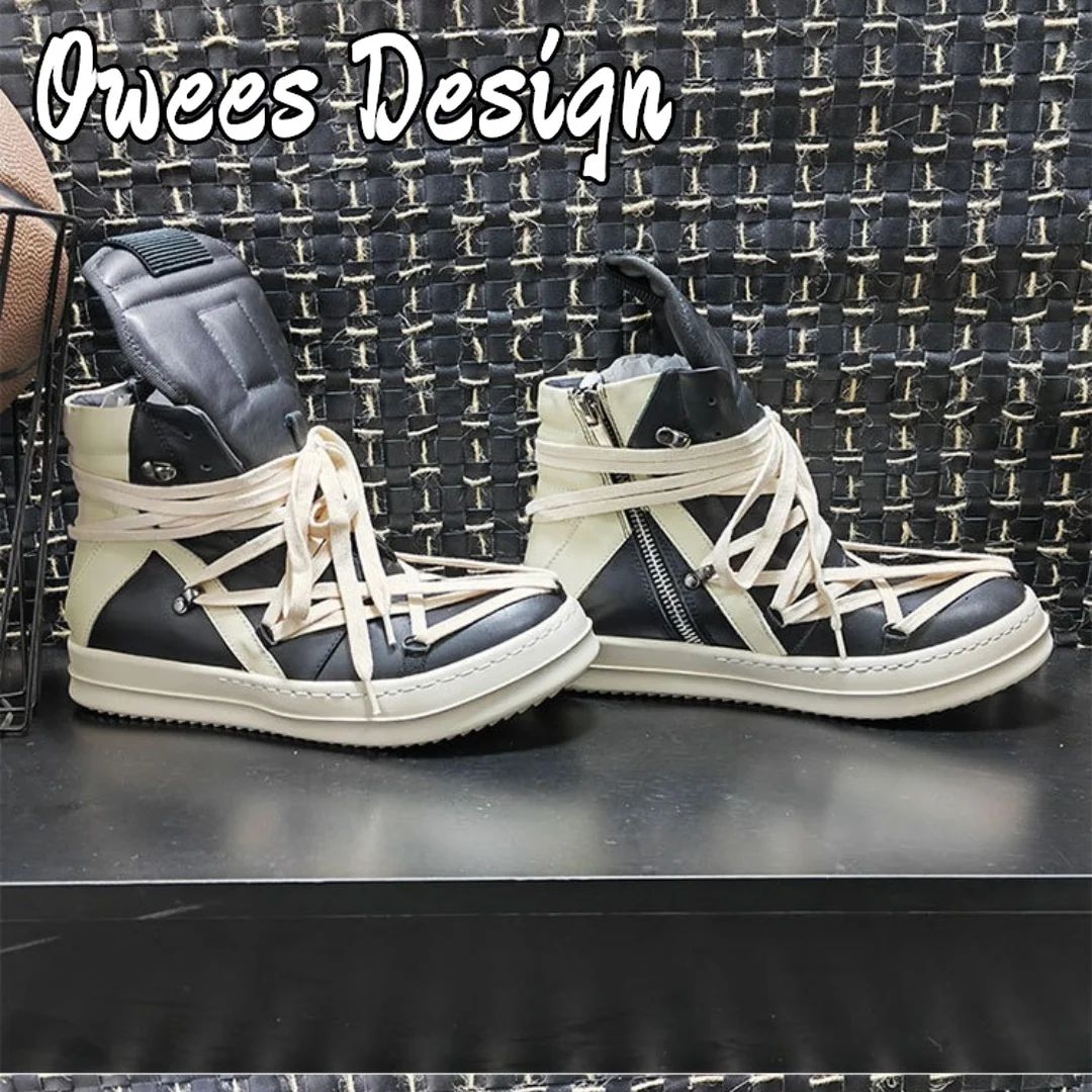 Owees Design High Top Sneakers Platform Corss Tied Men's Casual Boot Shoes Women Sneakers Designer  Flats Ankle Botas Size