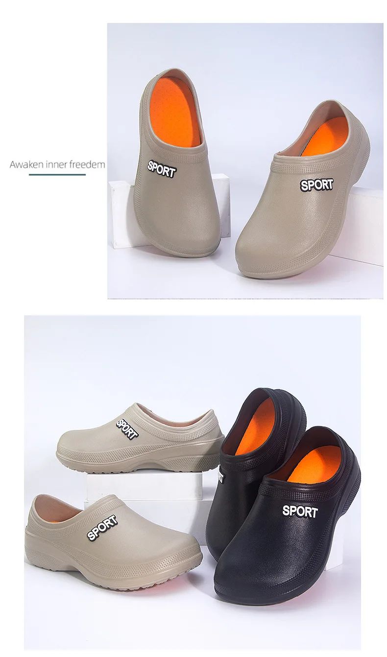 2025 New Kitchen Shoes Non-Slip Oil-Resistant Chef Rain Shoes Restaurant Food Work Shoes Comfortable EVA Material for Men