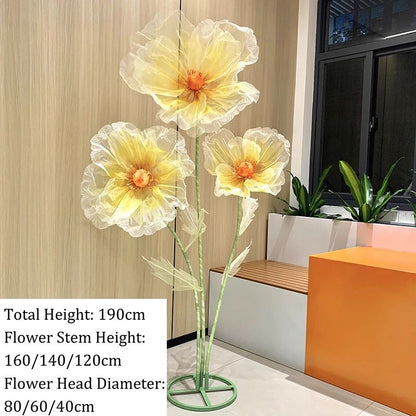 190cm Artificial Flowers Wedding Decor Props Road Lead Flower Silk Yarn Flower Poppy Window Display Garden Decoration Home Decor