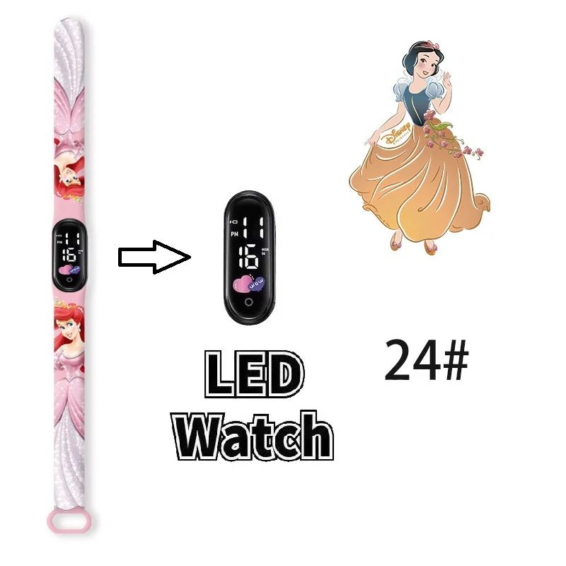 Disney Princess Kids Digital Watch Cartoon Action Figure Snow White LED Touch Waterproof Electronic Watch Toys for Children