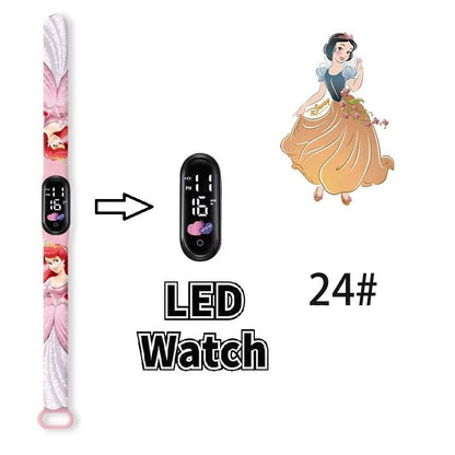 Disney Princess Kids Digital Watch Cartoon Action Figure Snow White LED Touch Waterproof Electronic Watch Toys for Children