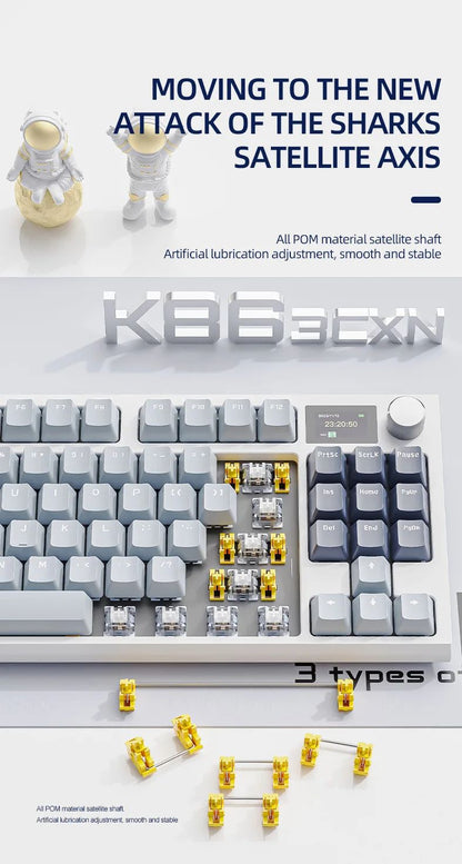 Teclado Mecânico Attack Shark K86 com Botão de Metal, Tela TFT, Hot Swap, RGB, Bluetooth/Wireless, Teclado Gamer Macro