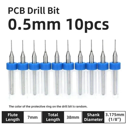 Broca PCB 10pcs Conjunto de Brocas Micro Diâmetro de Aço Tungstênio 1/8" Cabo Fixo Mini Broca CNC 0.1-3.175mm
