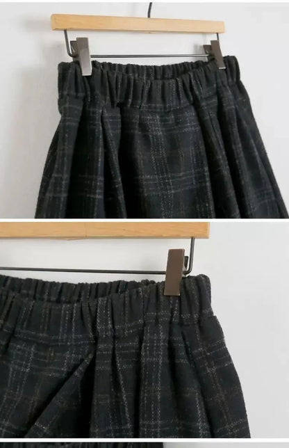 Women Elastic High Waist Woolen Pants Autumn Winter New Plaid Wool Wide Leg Pants Female Casual Loose Ankle-Length Skirts Pants