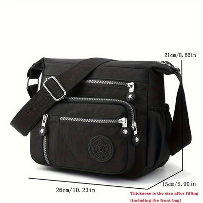 Waterproof Nylon Crossbody Bag, Multiple Pockets & Zipper Closure, Stylish Casual Shoulder Bag for Travel, Everyday Use