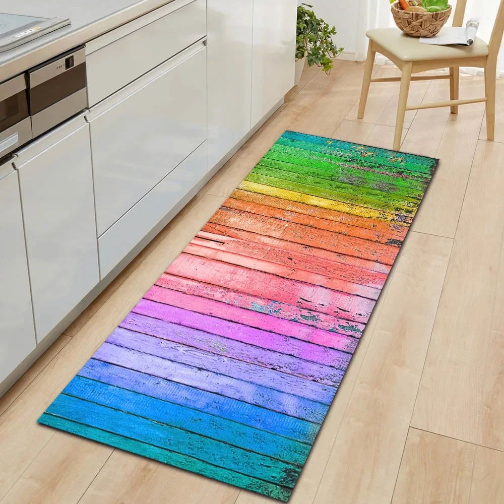 1Pcs Modern Simple Wood Pattern Print Floor Mat Kitchen Bathroom Entrance Non-slip Door Carpet Home Decoration