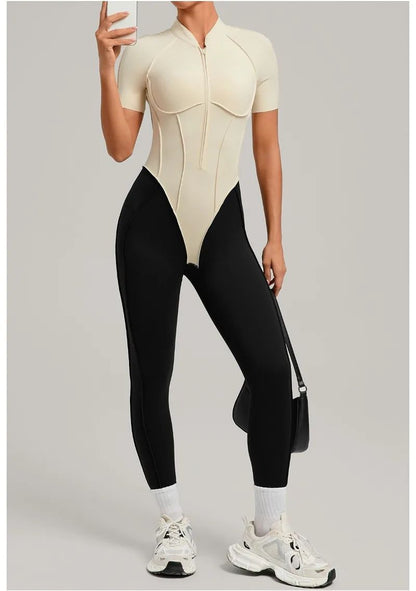 Women's New Yoga Jumpsuits with Contrasting Splicing Beauty Back Slim Fit One-piece Workout Gym Outdoor Sports Fitness Bodysuits