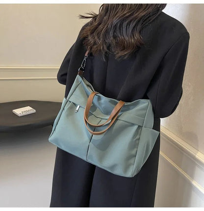 Designer Women's Tote Bag Spacious Nylon Handbag Multiple Pocket Large Capacity Commuting Shoulder Bag Lightweight Shopping