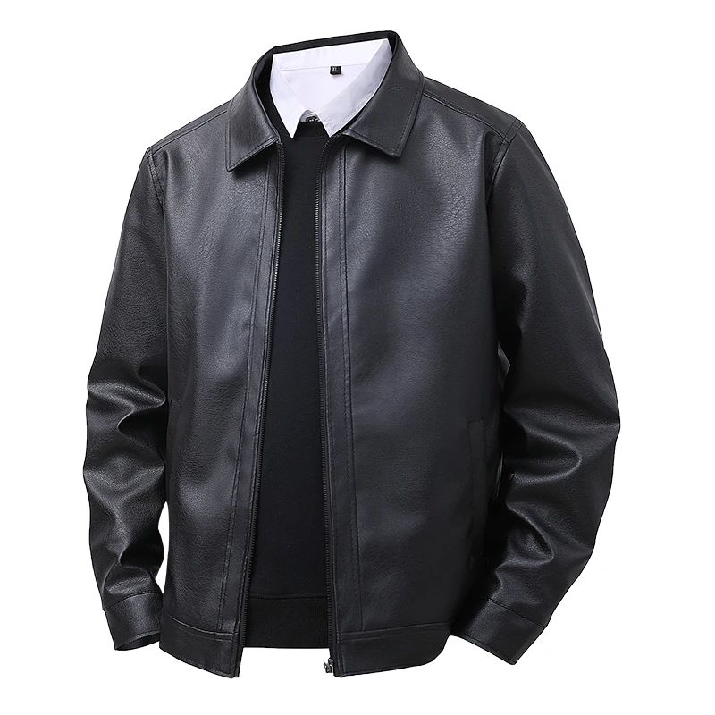 Men's New Leather Jacket Mens Top Windproof Casual Jacket Spring and Autumn Slim Fit Lapel Casual Jacket Bomber Coat