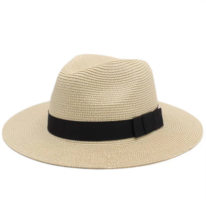 Large Size 56-58 59-60cm New Natural Panama Straw Hat Summer Men Women Wide Brim Beach UV Protection Fedora Sun Hat Wholesale