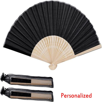 10-60Pcs Personalized Engraved Multicolor Folding Silk Hand Fan with Organza Gift Bag Wedding Party Supplies Bulk Purchase Boda