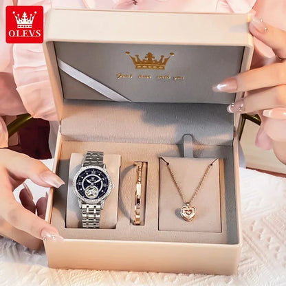 OLEVS Hollow Women's Watch Fully Automatic Mechanical Watch Luxury Diamond Inlaid Starry Sky Elegant Women's Brand Watch  7036