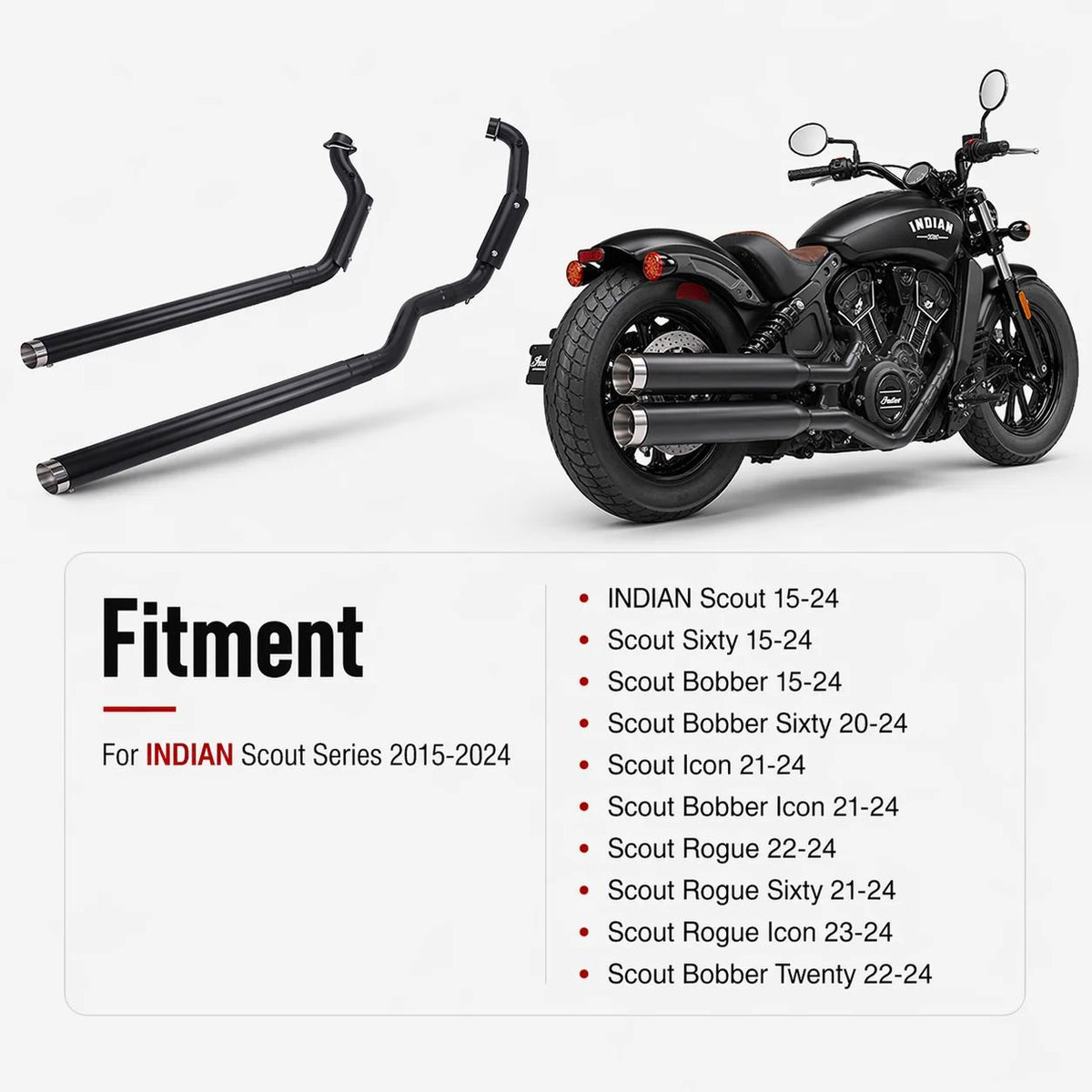 For Indian Scout Sixty Bobber Rogue Twenty 2015-2024 Full Exhaust System Stainless Steel Black New