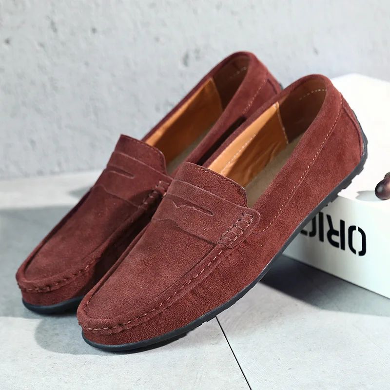 High Quality Leather Men Loafers  Slip on Mens Casual Shoes Fashion Flats Male Driving Shoes Moccasins Ten Colors Size 38-47