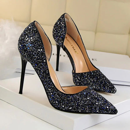 Plus Size 34-43 Women 9.5cm High Heels Stripper  Bling Glod Red Silver Scarpins Pumps Lady Stiletto Wedding Bridal Fetish Shoes