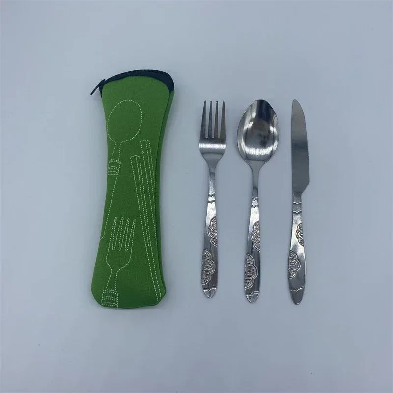 7/3 Peças Conjunto de Talheres de Aço Inoxidável para Acampamento ao Ar Livre Faca de Bife Garfo Colher para Comida Ocidental Bolsa de Pano Criativa Portátil