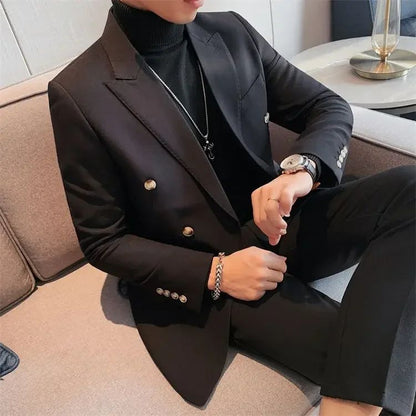 Jacket for Men Dress Jackets Coats Double Breasted Black Business Man Suits and Blazers Simple New in Korean Style Clothes 2025