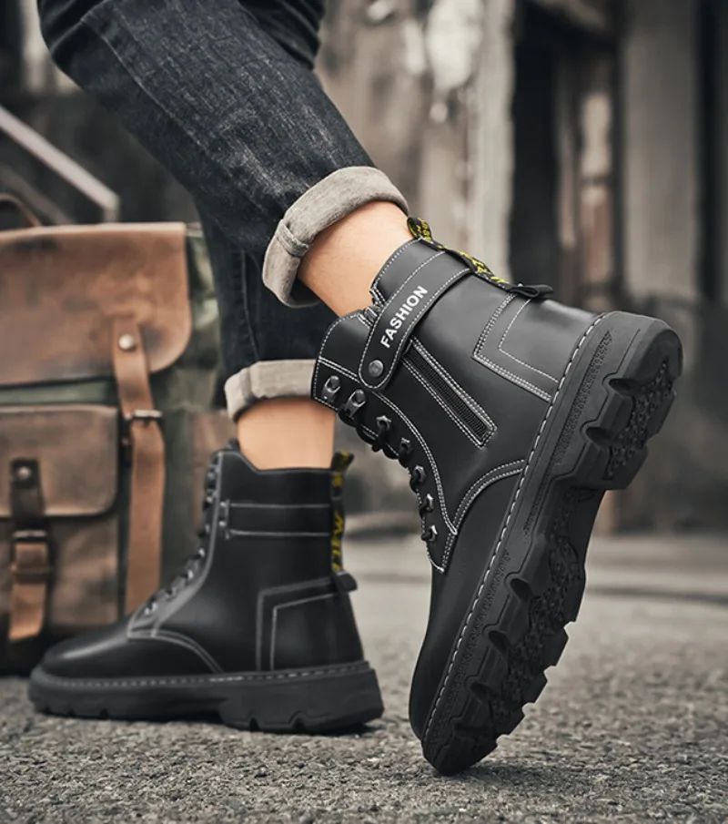 High Top Men's Shoes for Spring and Autumn, New Anti Slip and Waterproof Desert Boots Outdoor Zipper Hiking Shoes Work Boots