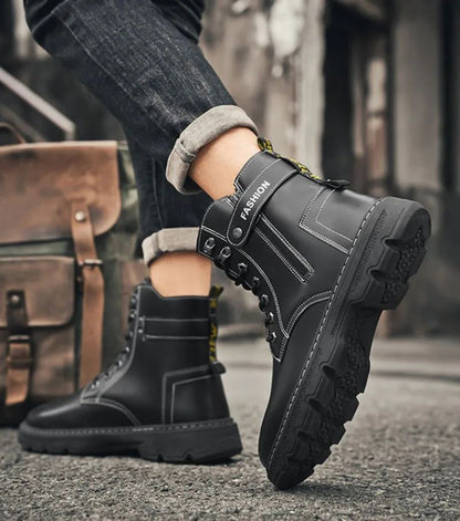 High Top Men's Shoes for Spring and Autumn, New Anti Slip and Waterproof Desert Boots Outdoor Zipper Hiking Shoes Work Boots