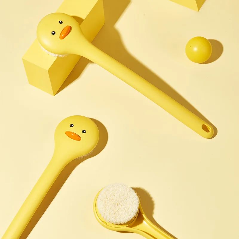 Cute Duck Long Handle Bath Brush Soft Bristles Bath Brush Skin Massager Shower Scrubber Exfoliation Body Cleaning Brush Bathroom