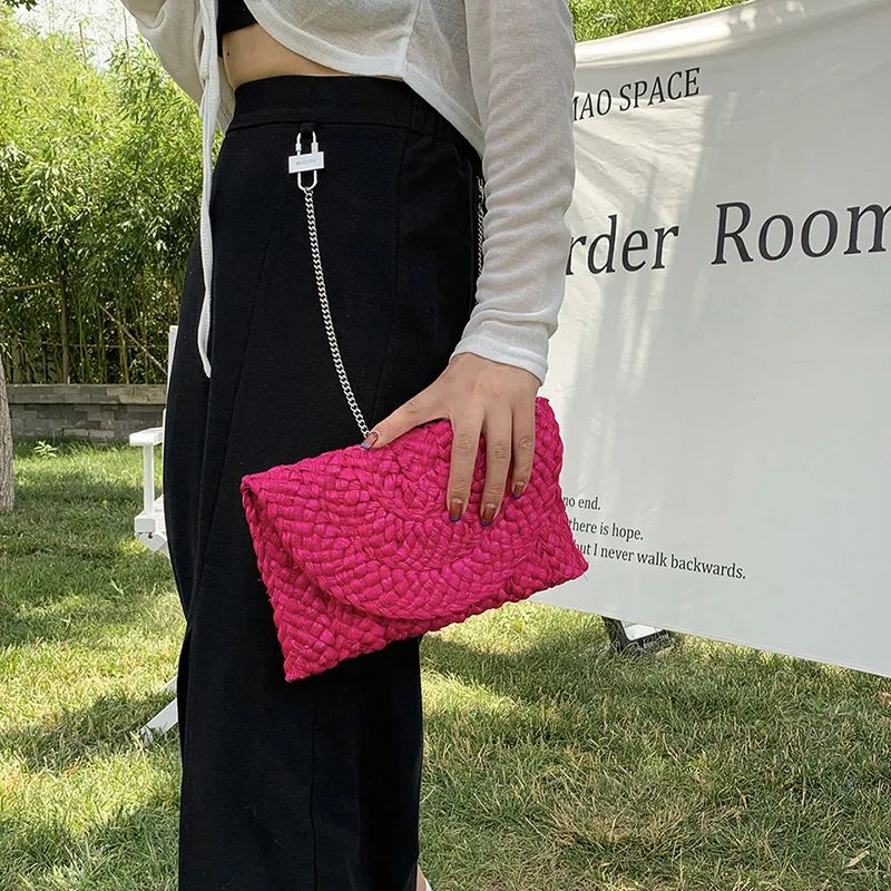 Corn Husk Weave Dinner Clutch Bag Women's Fashion Simple Solid Straw Large Purse Woman Summer Casual Vacation Ladies Wallet 2024