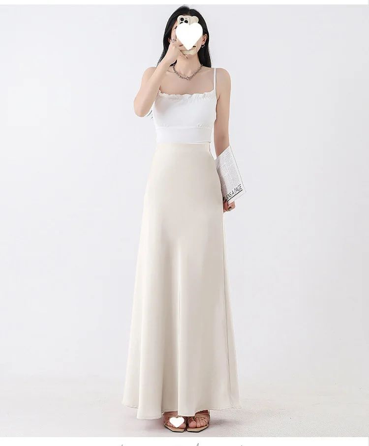 Plus Size Plus Size Satin Fish Tail Half Skirt Women's High Waist A- Line Midi Skirt Spring Summer New Style Bodycon Soft Dra...