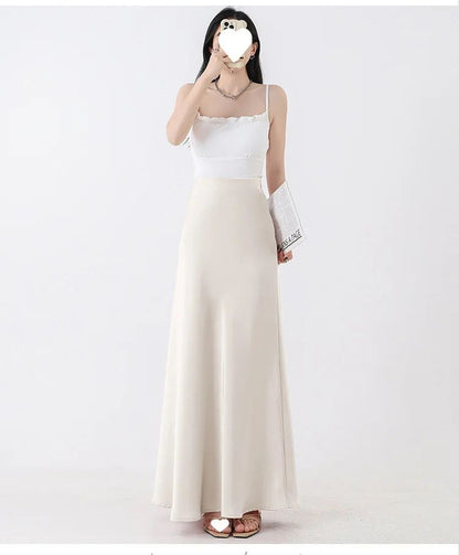 Plus Size Plus Size Satin Fish Tail Half Skirt Women's High Waist A- Line Midi Skirt Spring Summer New Style Bodycon Soft Dra...