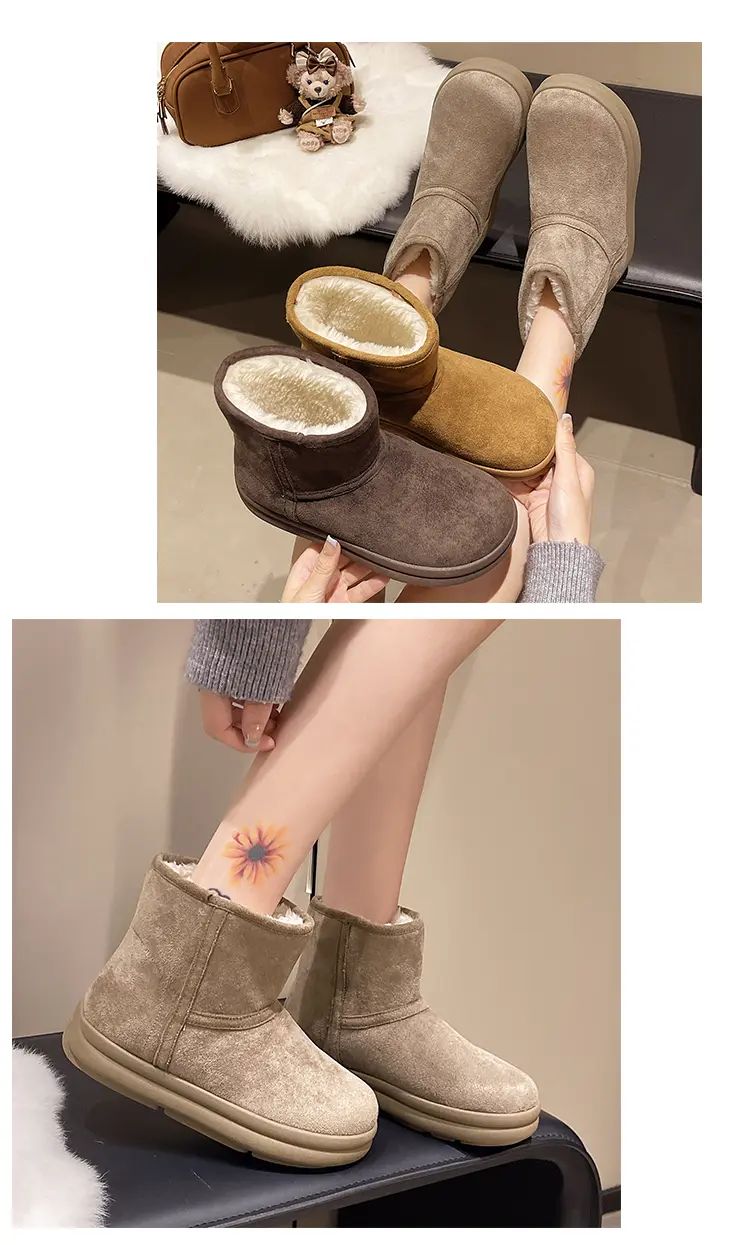 Evshine Winter Mini Snow Boots For Women Plush Lined Warm Suede Snow Boots Comfy Fuzzy Boots Fur Home Ankle Boots Lady Snow Boot