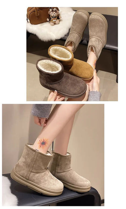 Evshine Winter Mini Snow Boots For Women Plush Lined Warm Suede Snow Boots Comfy Fuzzy Boots Fur Home Ankle Boots Lady Snow Boot