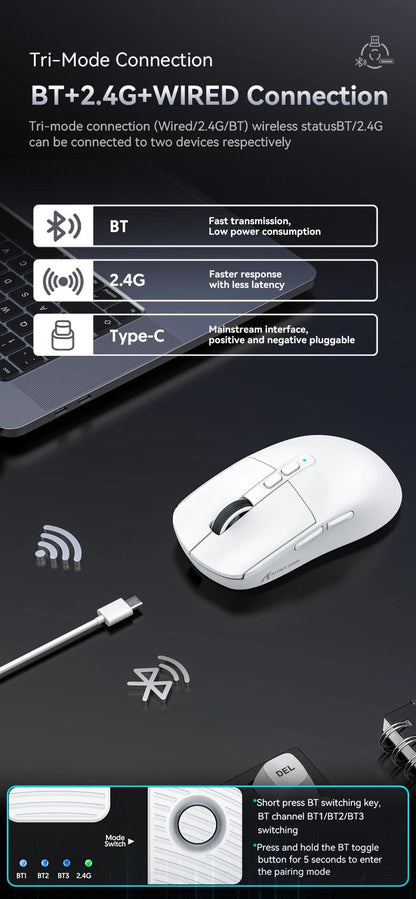 Attack Shark X6 PAW3395 Bluetooth Mouse,2.4 Tri-Mode Connection, RGB Touch Magnetic Charging Base, Macro Gaming Mouse