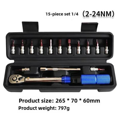 TINSOL Chave Dinamométrica para Bicicleta, Conjunto de 15 Peças, 1/4", 2-24Nm, Chave Allen Direção Dupla, Ferramenta Tipo Soquete Predefinido, Chave de Boca para Reparo Profissional
