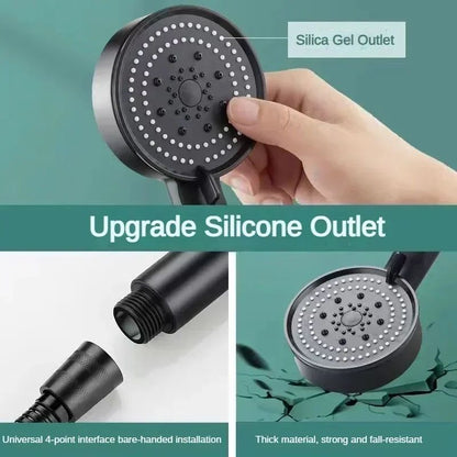 5 Mode Handheld Shower Head High Pressure Water Booster Massage Spray Jet with Anti Leak Proof Hose for Bathroom Household Bath