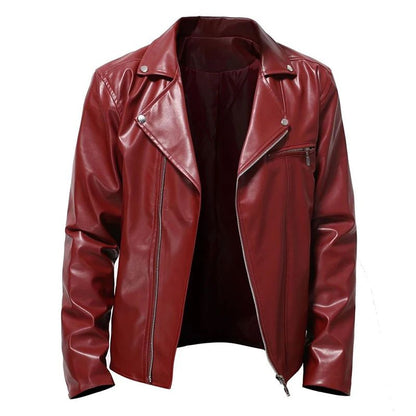 Fall and Winter New Men's Leather Jacket Fashion Handsome Lapel Motorcycle Leather Jacket Rock Punk Tops