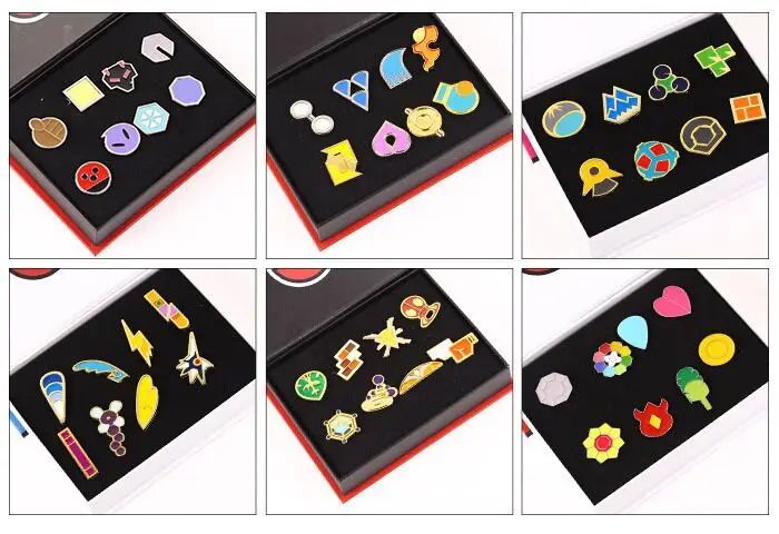Pokemon League GYM Badge Anime Figures Pocket Monster King of Heaven Gymnasium Metal Badge Pikachu Mew-two Toys for Kid Children