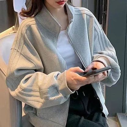 Short Sweatshirt Jacket Women's Autumn Winter Student Versatile Three Stripe Jacket Loose Fit Casual Style New Hot Sale Of The S
