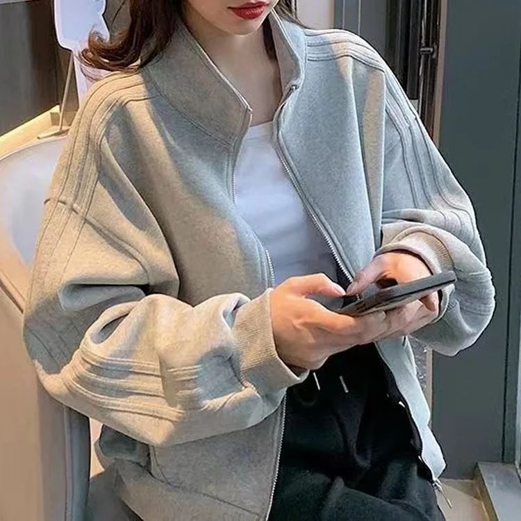 Short Sweatshirt Jacket Women's Autumn Winter Student Versatile Three Stripe Jacket Loose Fit Casual Style New Hot Sale Of The S