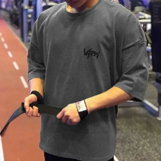 NEW Round Collar  sports T Shirt Oversize Cotton Summer Tee Training running shirt Man Streetwear Half Sleeve men T-shirt