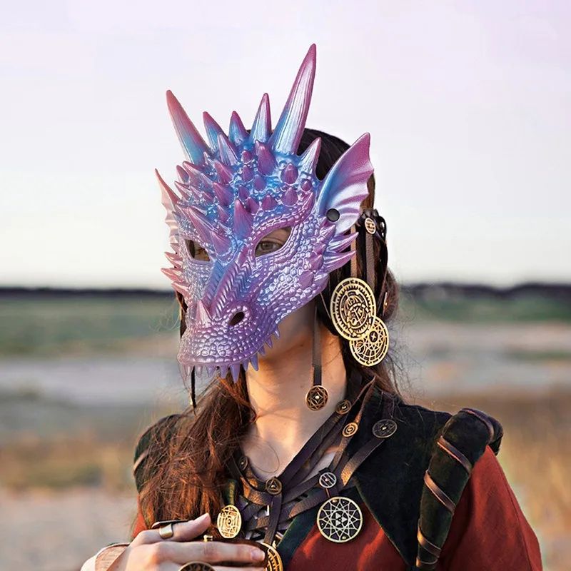 Party Supplies Pearl Blue Dragon Mask 3D Printing Dragon Knight Mask Cosplay Mask Halloween Mask Party Costume Props
