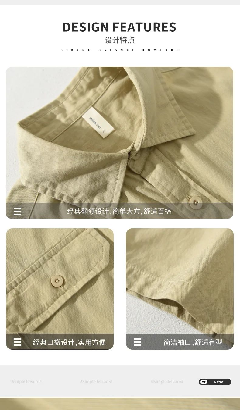 Summer Short Sleeve Cargo Shirt Men Streetwear Men Loose Shirts Casual Pure Cotton Double Pockets Khaki Shirt Fashion Clothing