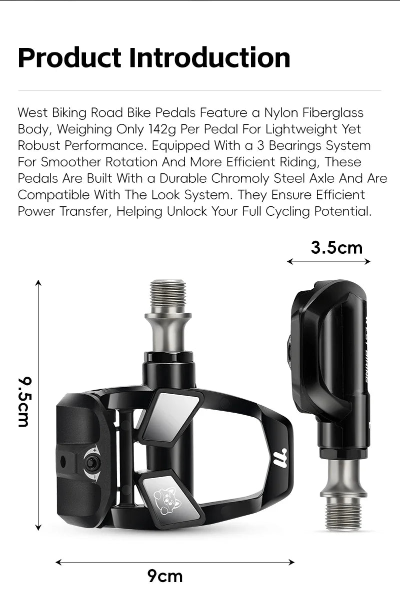 WEST BIKING Road Bike Pedals Nylon Bicycle Locking Pedals Cycling Bearing Cleats Clipless Pedal Look System With Locking Plates