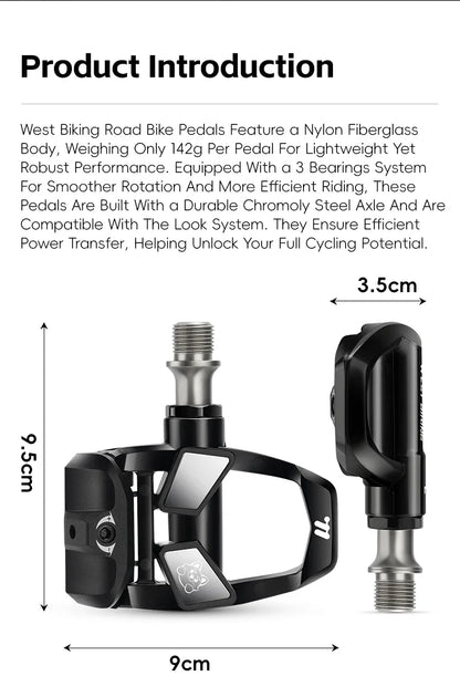 WEST BIKING Road Bike Pedals Nylon Bicycle Locking Pedals Cycling Bearing Cleats Clipless Pedal Look System With Locking Plates