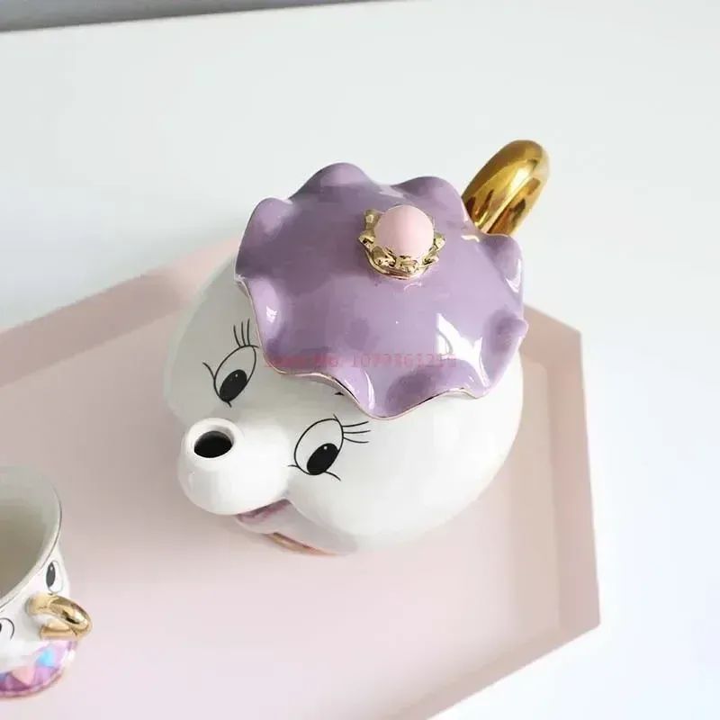 Disney Teapot Cute Cartoon Beauty And The Beast Coffee Pots Mug Mrs Potts Chip Cup Tea Cup Pots One Tea Set Droshipping Desk Gif
