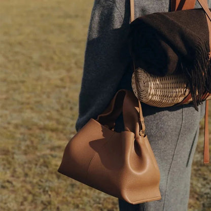 Cloud Bag Genuine Leather Light Luxury French Dumpling Bag European and American Retro High-end Handbag, Women's Crossbody Bag