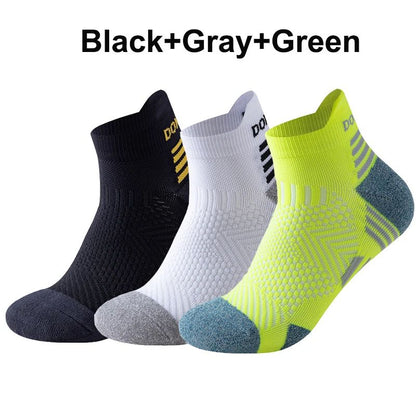 3 Pares Meias de Corrida de Maratona Masculinas Femininas Profissionais Esportivas Tornozelo Fitness Tubo Acolchoado Engrossado Baixo Cano Curto Barco Meias