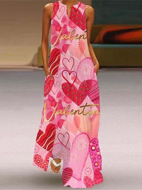 Christmas Dress For Womens Cute CartoonChristmas Element Pattern Print Maxi Dress Sexy Sleeveless V-neck Casual Long Dress Robe