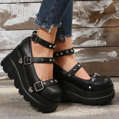 Women Pumps Mary Jane Super High Heel Platform Wedge Spring Ladies Sandals Belt Buckle Classic Sweet Punk Female Lolita Shoes