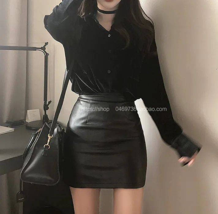 Mini Dress Short Black Pu Leather Skirt Sexy Professional Tightening Women's Underwear 2024 New Style Ultra-short Female Suit